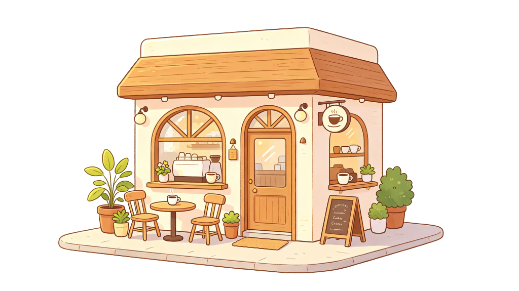 咖啡店可爱卡通风格店铺插画