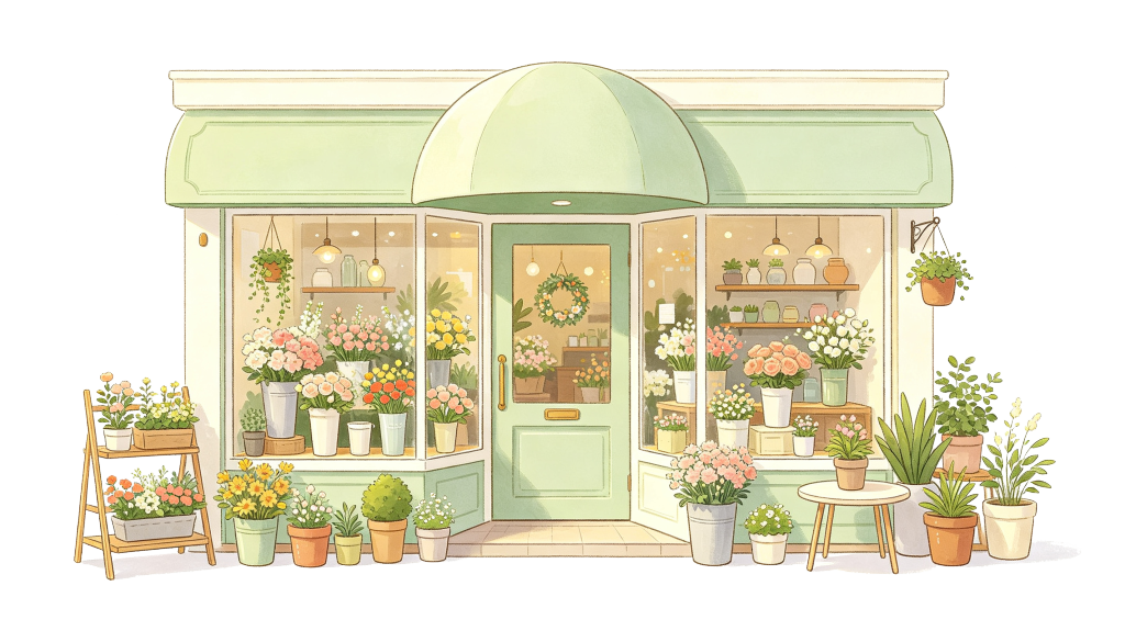 花店可爱卡通风格店铺插画