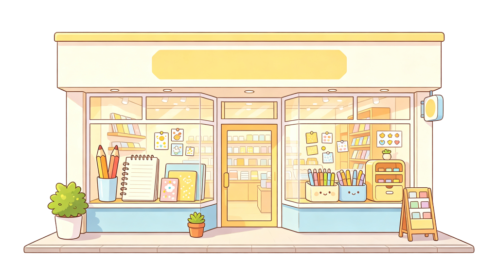 文具店卡通风格店铺插画