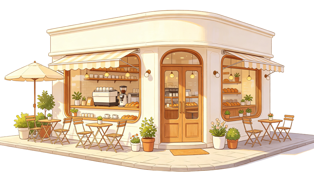 咖啡店卡通风格店铺插画