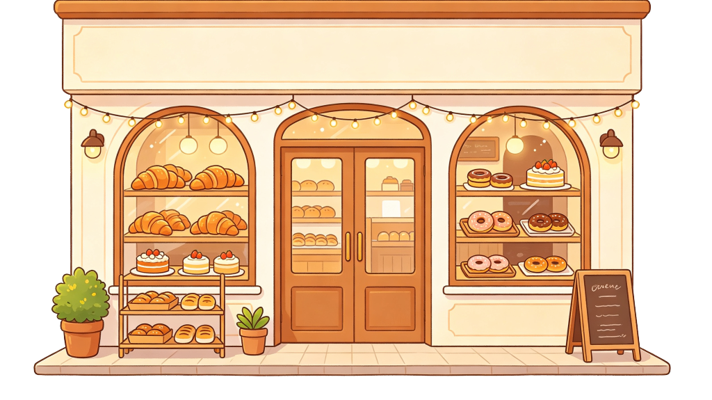 面包店卡通风格店铺插画