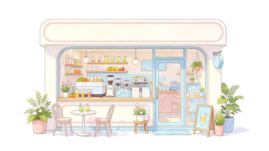 奶茶店卡通风格店铺插画