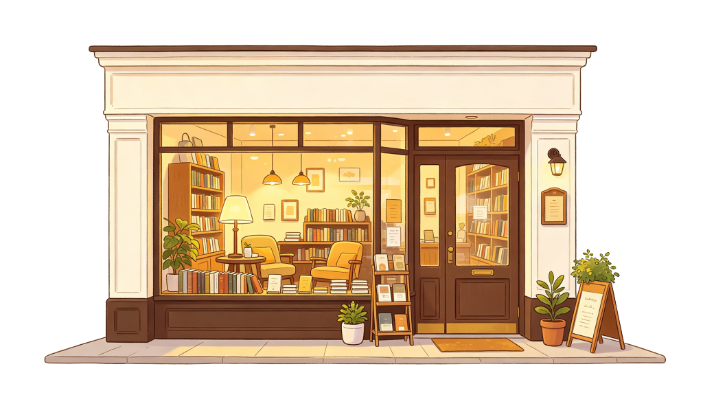 书店卡通风格店铺插画