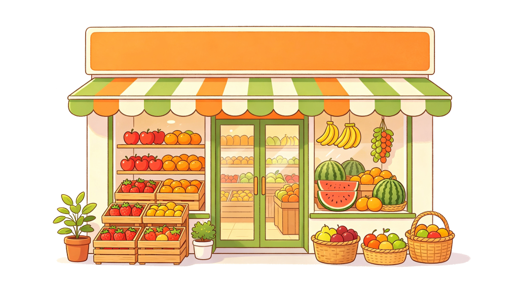 水果店卡通风格店铺插画