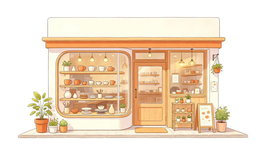 现代卡通风格店铺插画