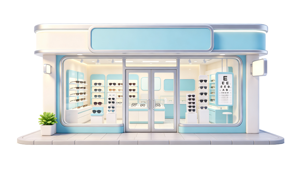 配镜眼镜店现代卡通风格店铺插画