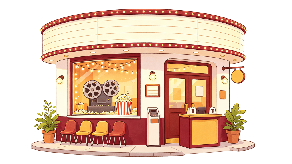 私人影院现代卡通风格店铺插画