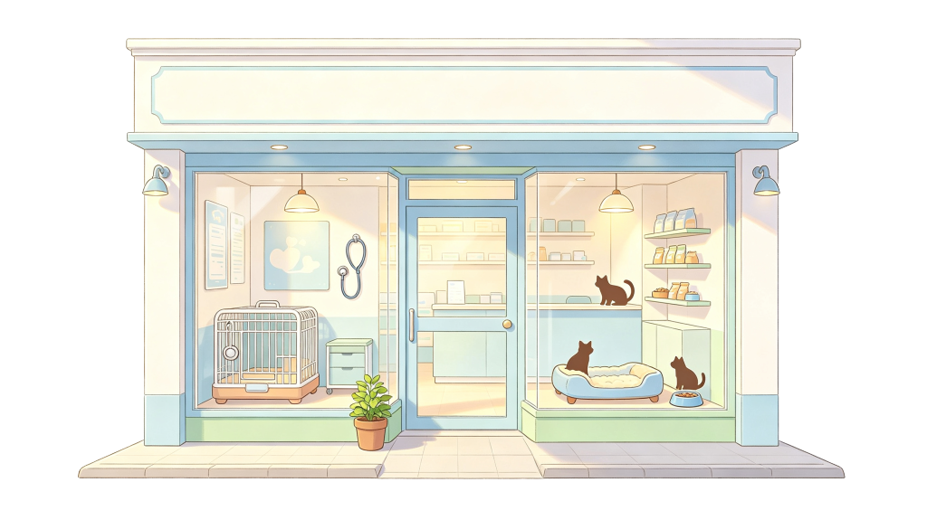 宠物店猫舍现代卡通风格店铺插画