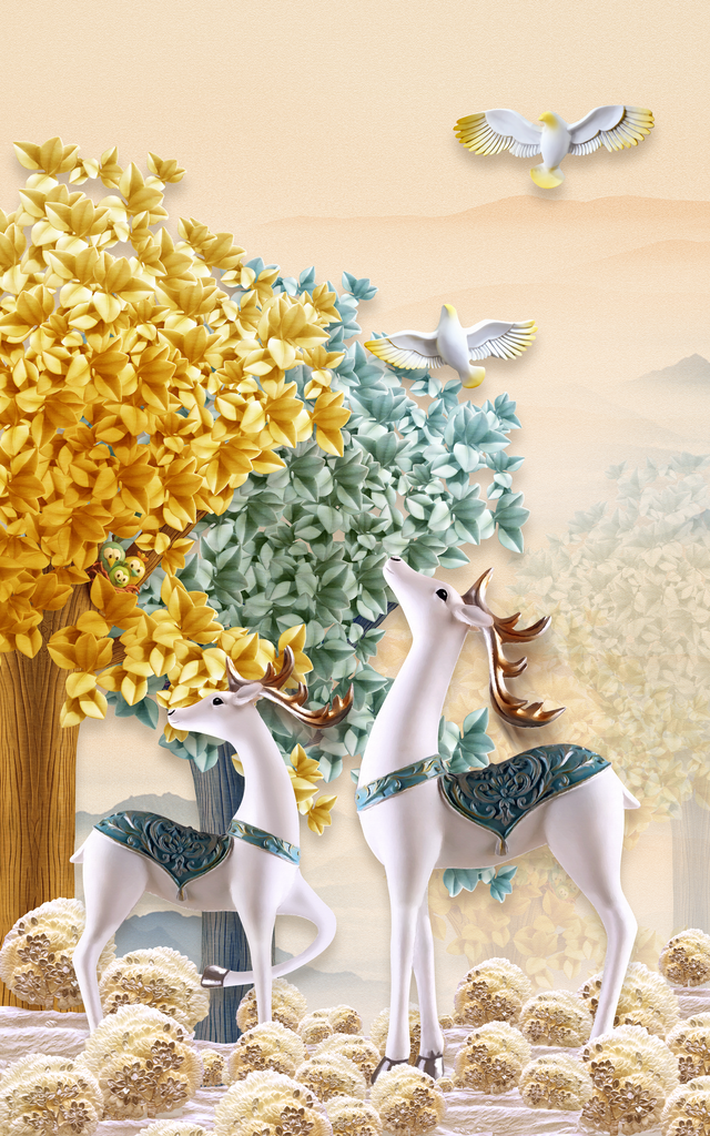麋鹿树林立体装饰画挂画