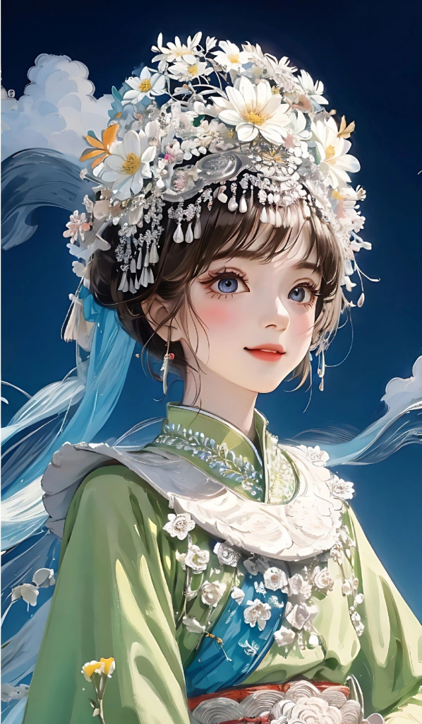 手绘苗族美女插画图片