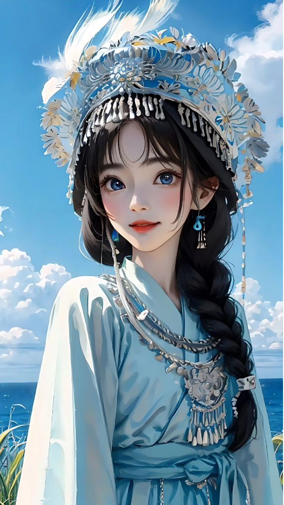 手绘苗族美女插画图片
