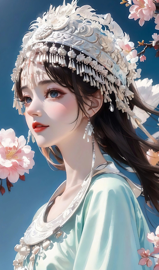 手绘苗族美女插画图片