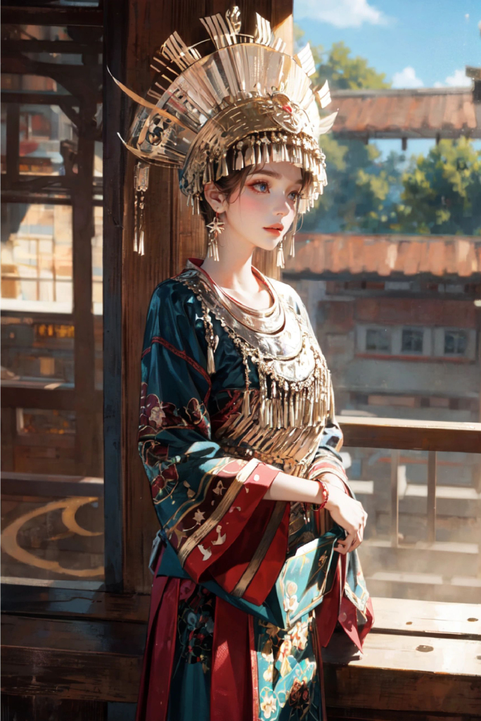 手绘苗族美女插画图片