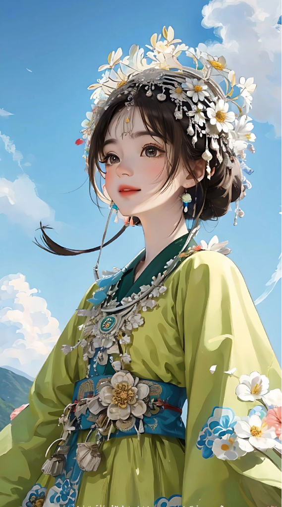 苗族美女插画图片