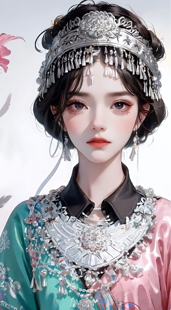 苗族美女插画图片