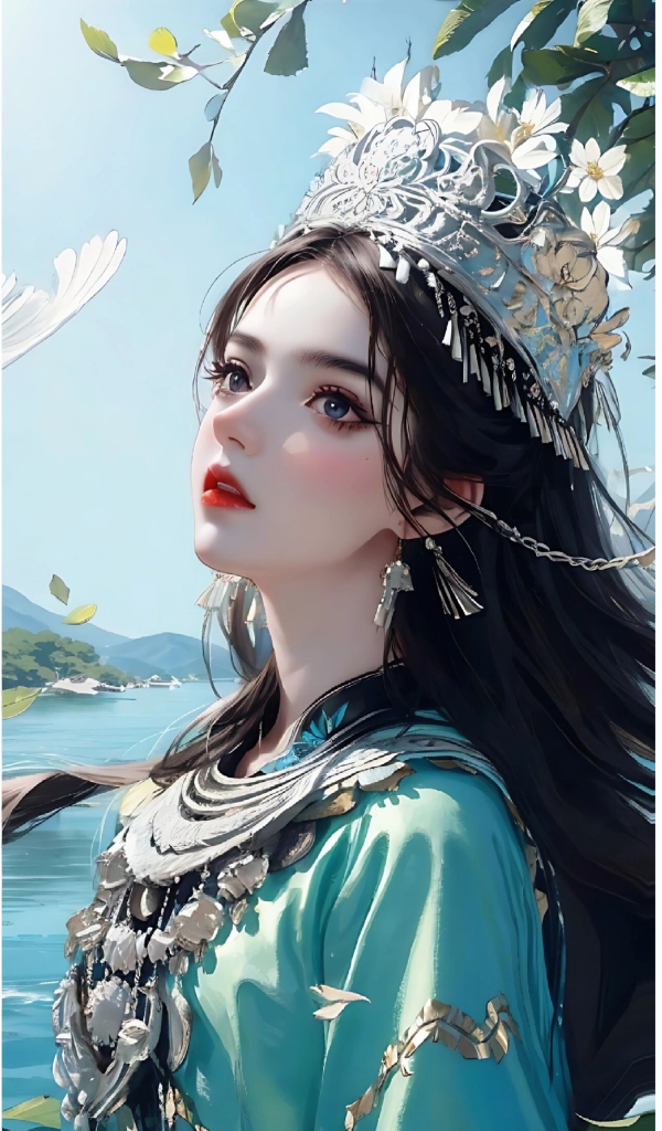 苗族美女插画图片