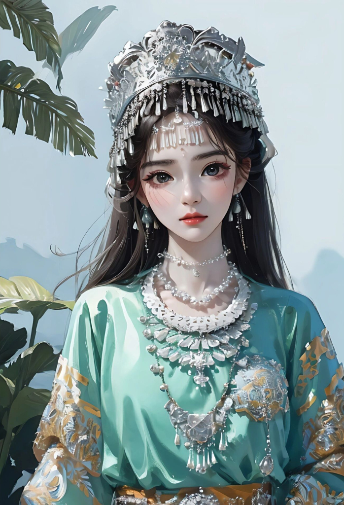 苗族姑娘插画图