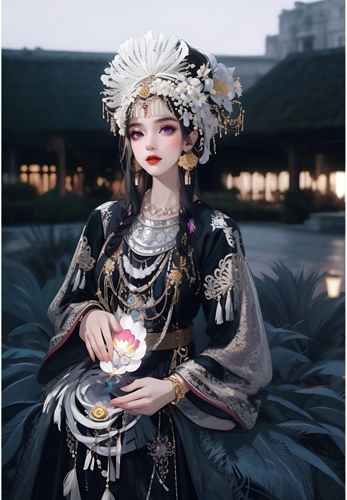 苗族姑娘插画图