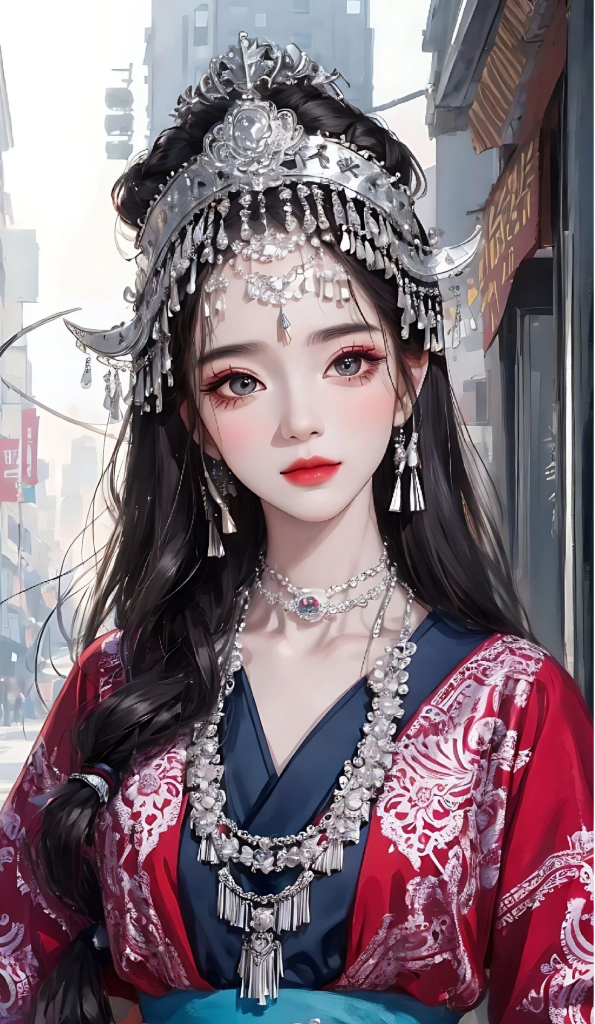 苗族美女插画图片