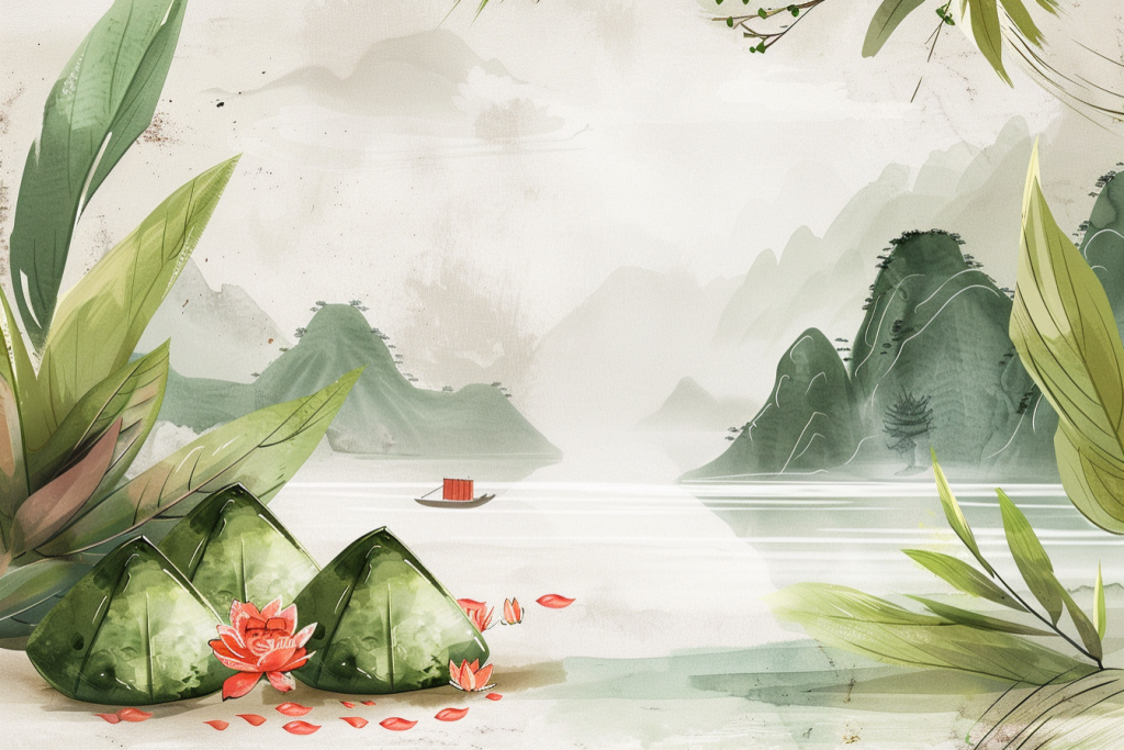 端午氛围山水画节日插画