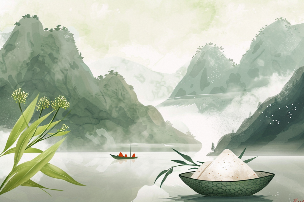 端午氛围山水画节日插画