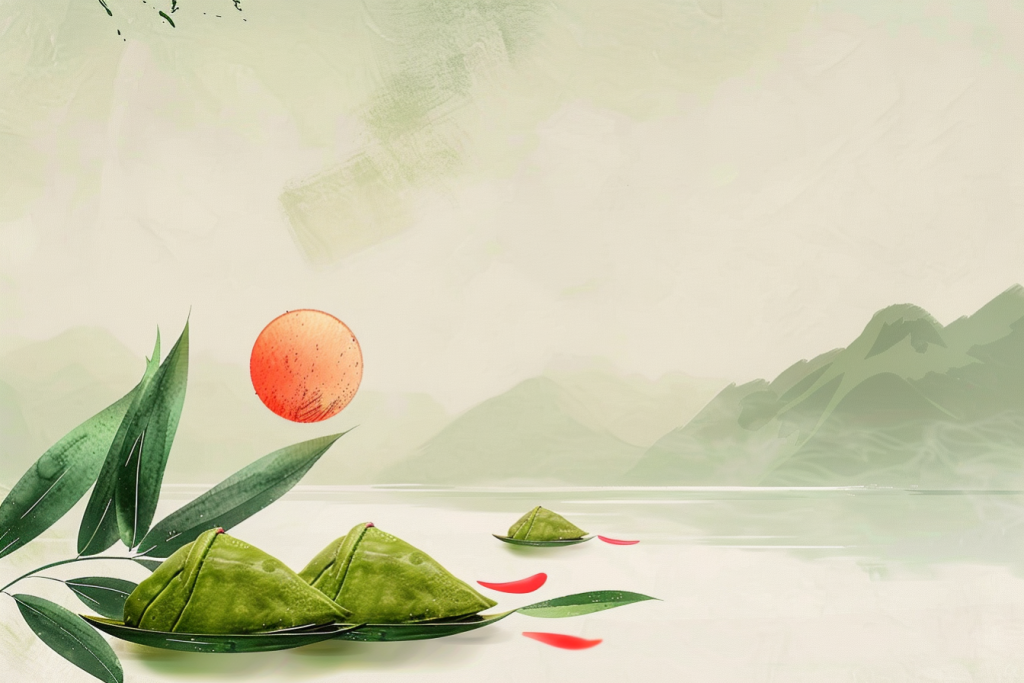 端午小舟山水画节日插画