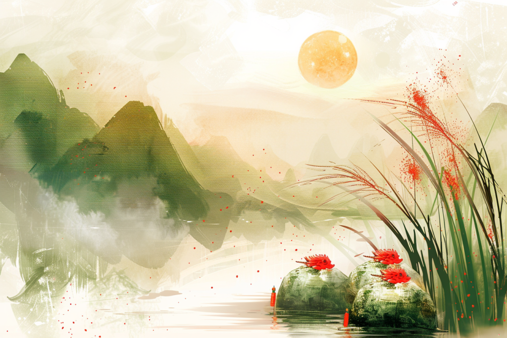 端午小舟节日插画背景