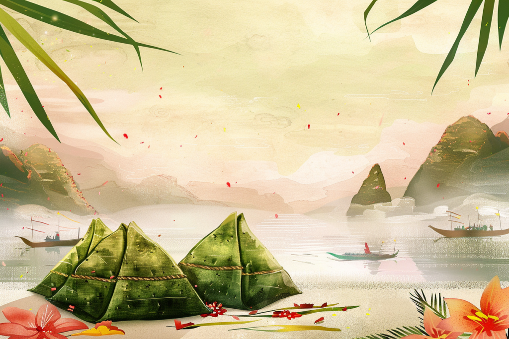 端午小舟节日插画背景