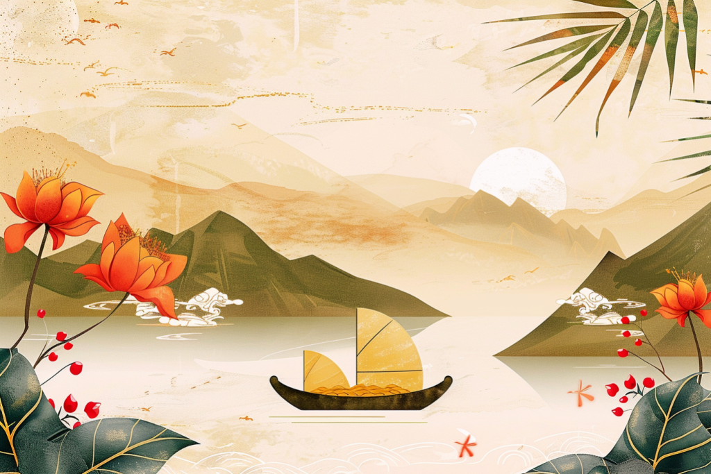 端午小舟节日插画背景