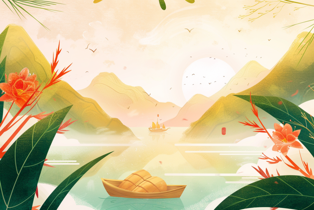 东方端午意境节日插画背景