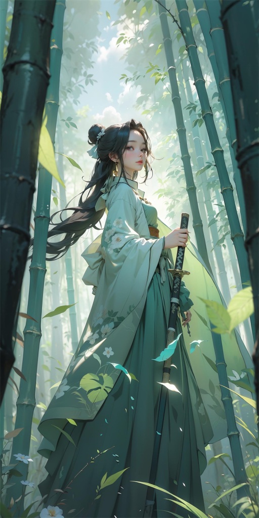 竹林女侠国潮美女插画图片