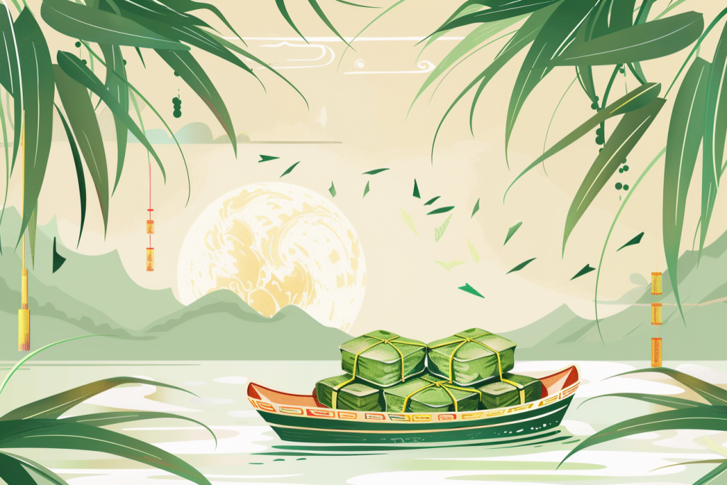 中秋月色船行图