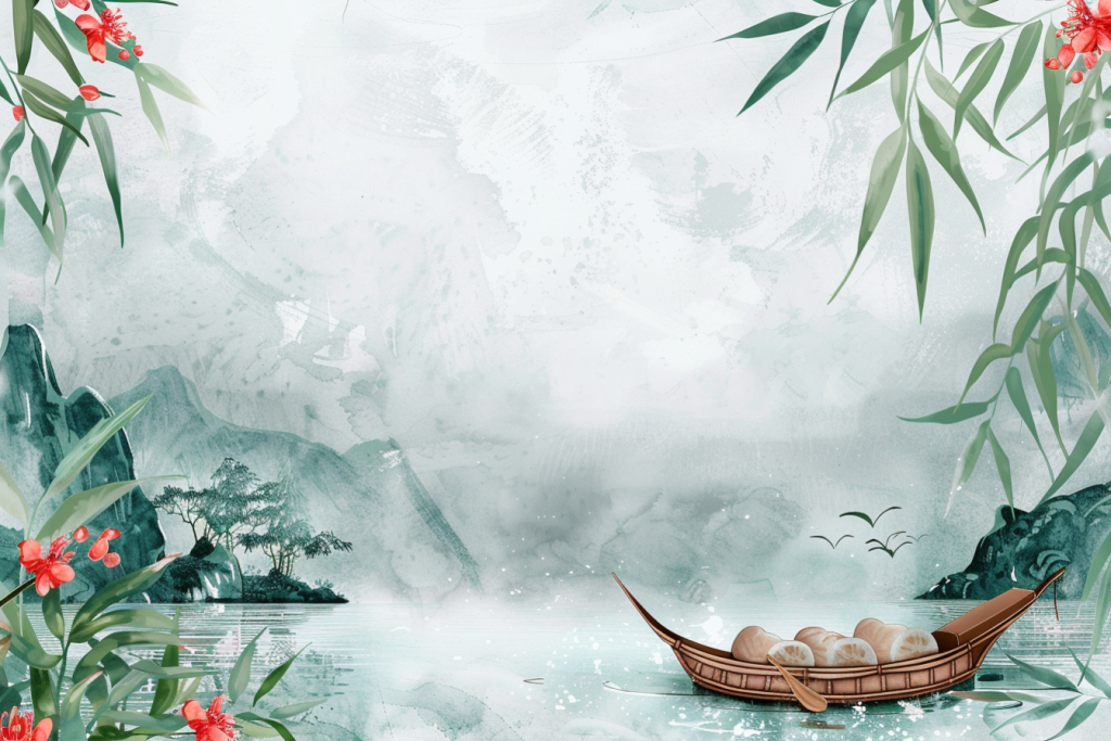 竹筏漂浮山水间