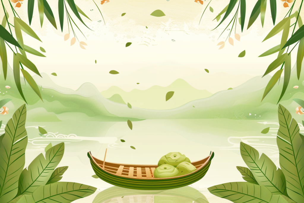 竹筏漂浮山水间