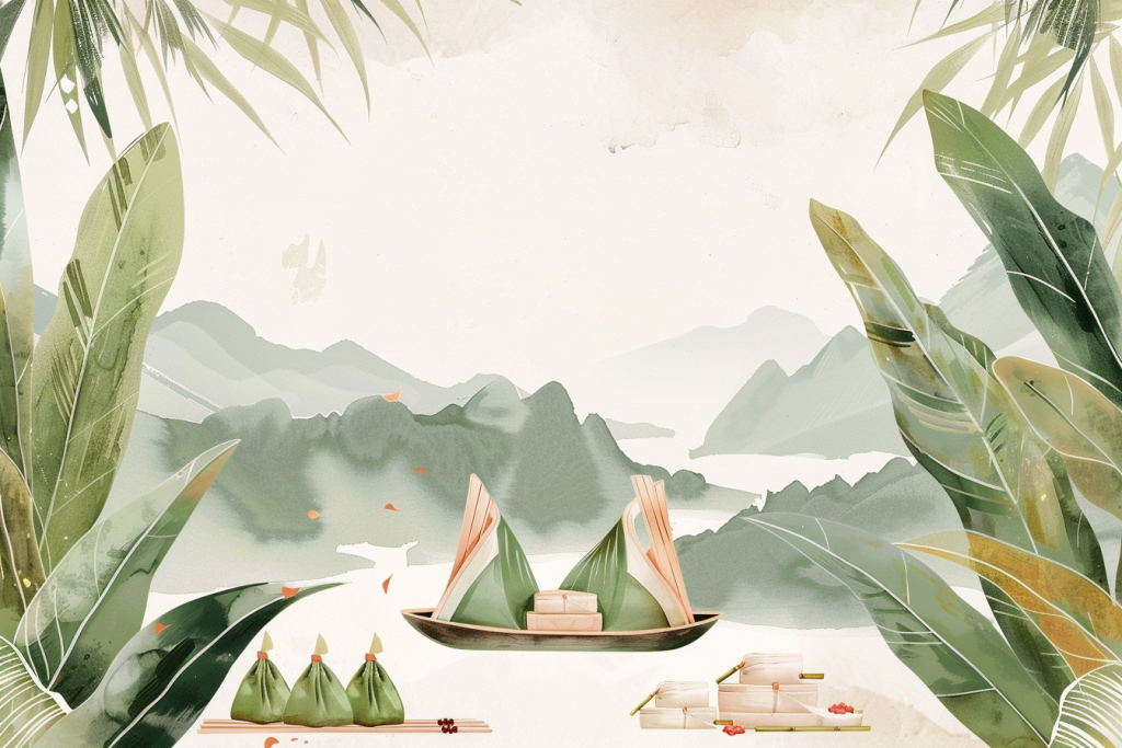 竹筏山水风景画