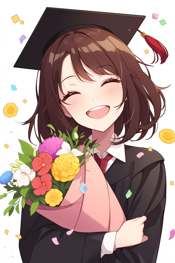 毕业季女孩捧花微笑