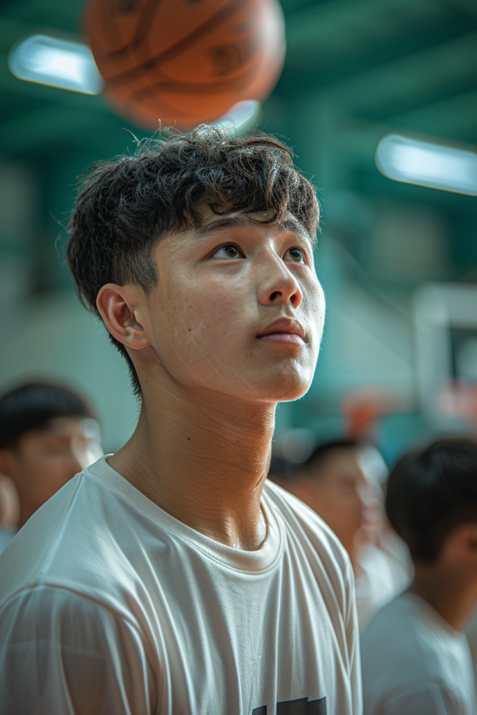 篮球少年注视飞球