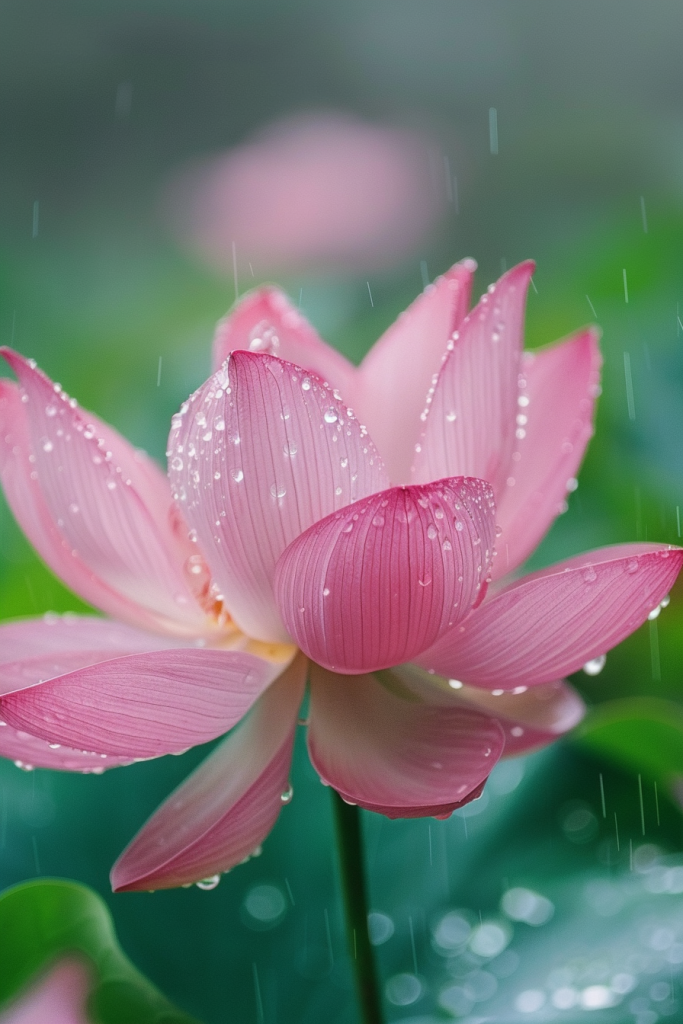 雨滴荷花特写摄影图