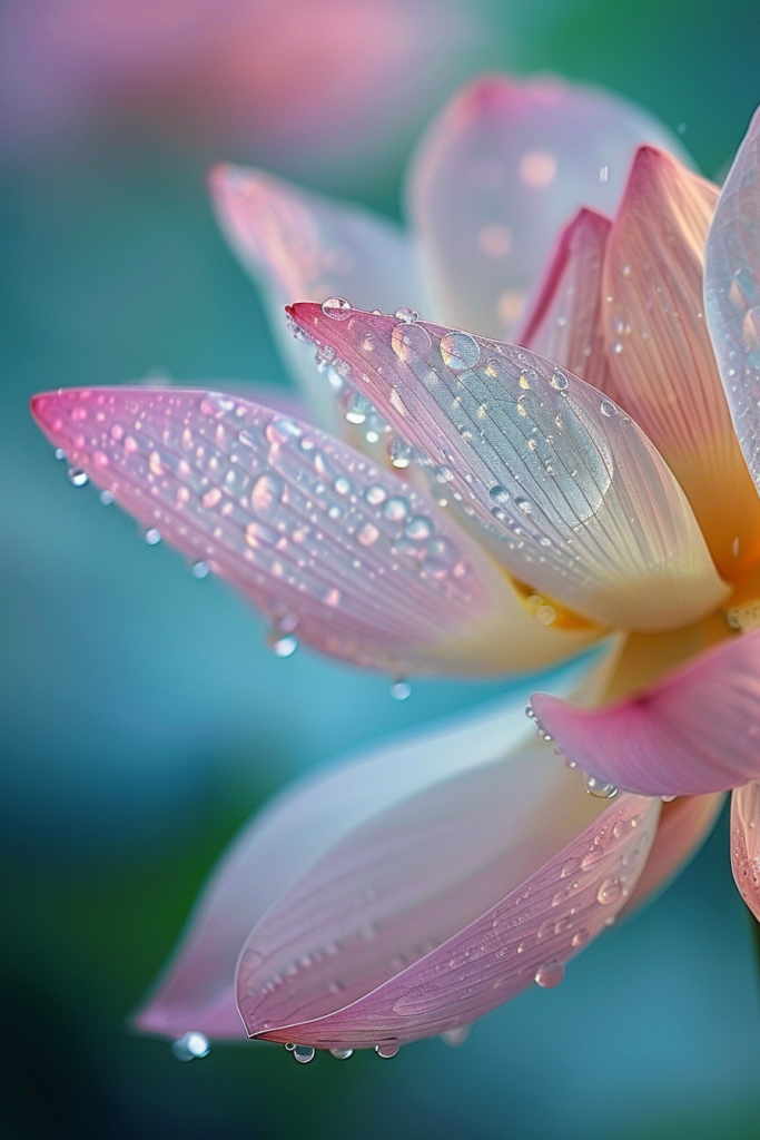 莲花花瓣水珠特写摄影图