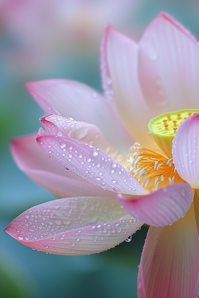 晨露莲花特写摄影图