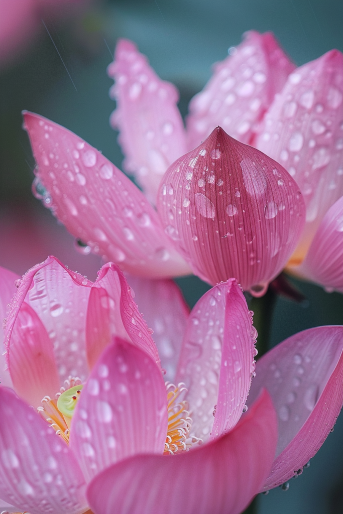 雨中荷花特写摄影图
