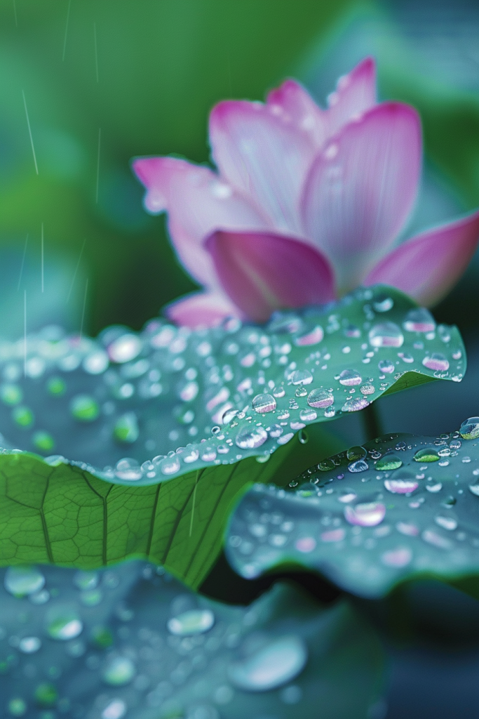 雨中荷花特写摄影图
