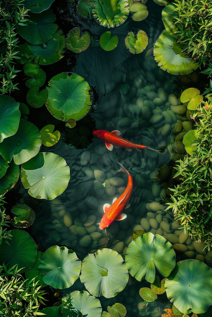 两尾荷塘红鲤摄影图
