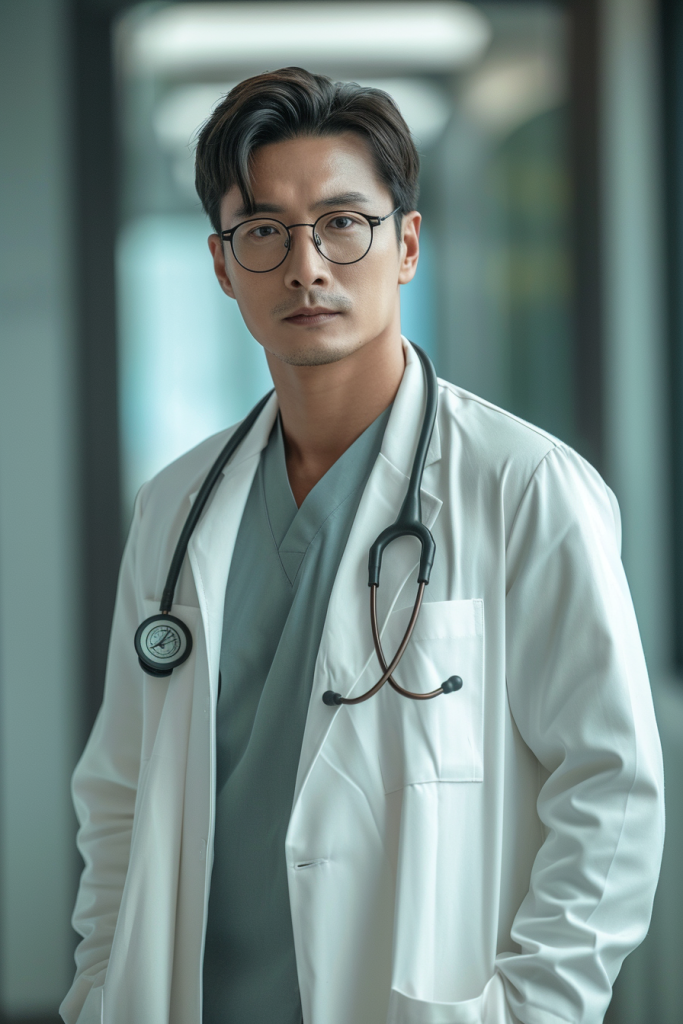 男医生穿白大褂摄影图