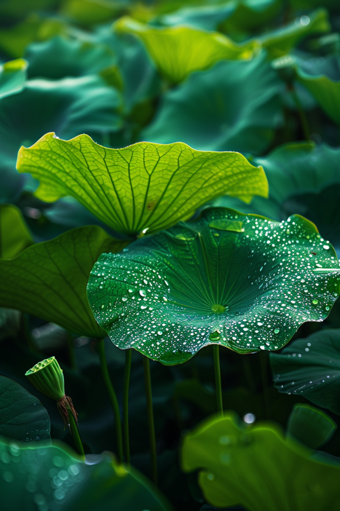 雨滴荷叶叶伞摄影图片
