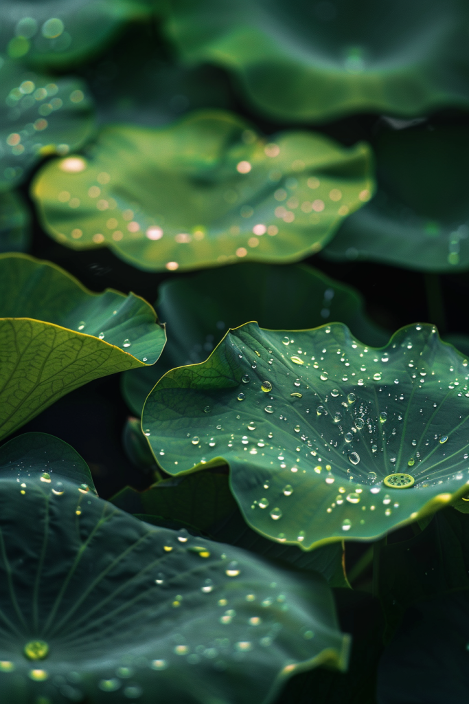 夏日荷叶露水摄影图片