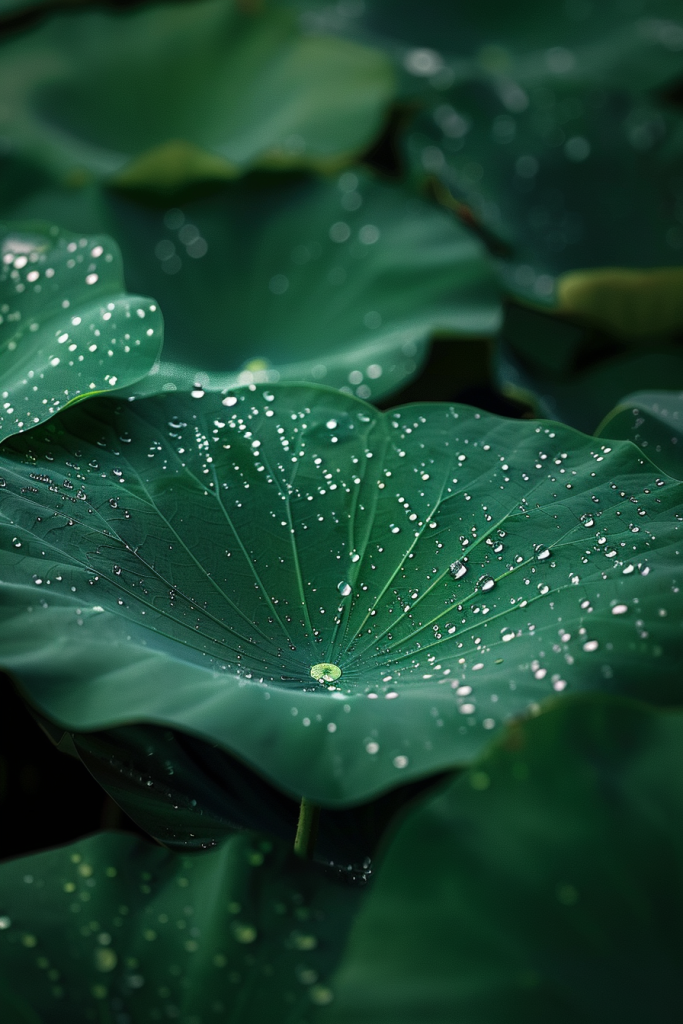 一池水珠荷叶摄影图片