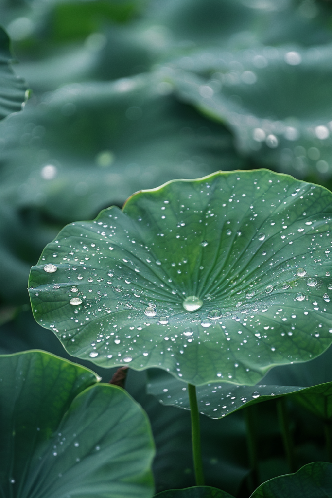 一池水珠荷叶摄影图片