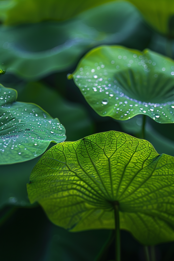 荷叶上的水珠摄影图片
