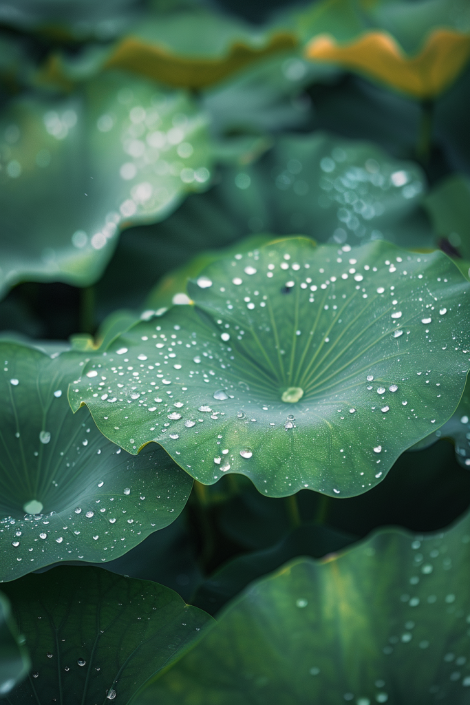 雨水荷叶摄影图片